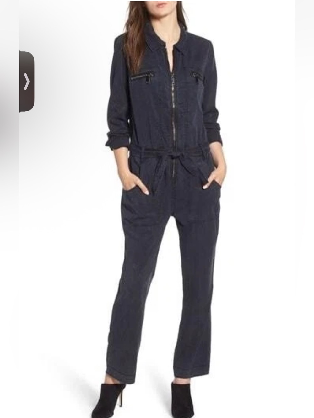 HUDSON Utility Belted Zip Front Jumpsuit in Washed Navy Twill Size Large